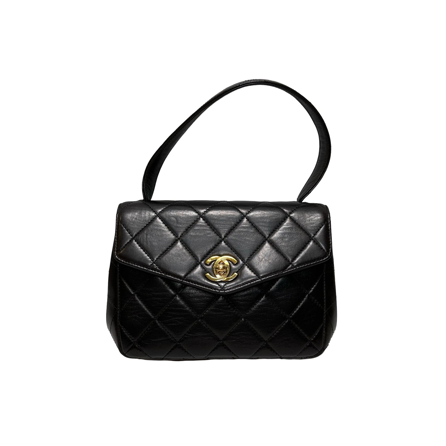 Used CHANEL Lambskin Leather Vintage Shoulder Shoulder Bag Black GHW