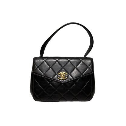 Used CHANEL Lambskin Leather Vintage Shoulder Shoulder Bag Black GHW