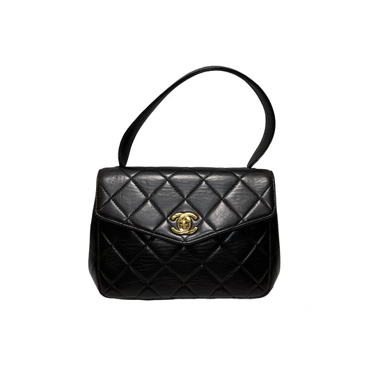 Used CHANEL Lambskin Leather Vintage Shoulder Shoulder Bag Black GHW
