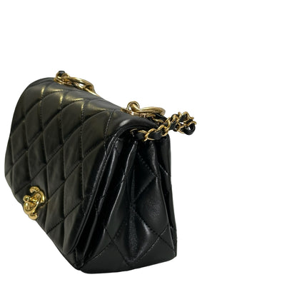Used CHANEL Lambskin 22A Small Color Match Chain shoulder bag Black GHW