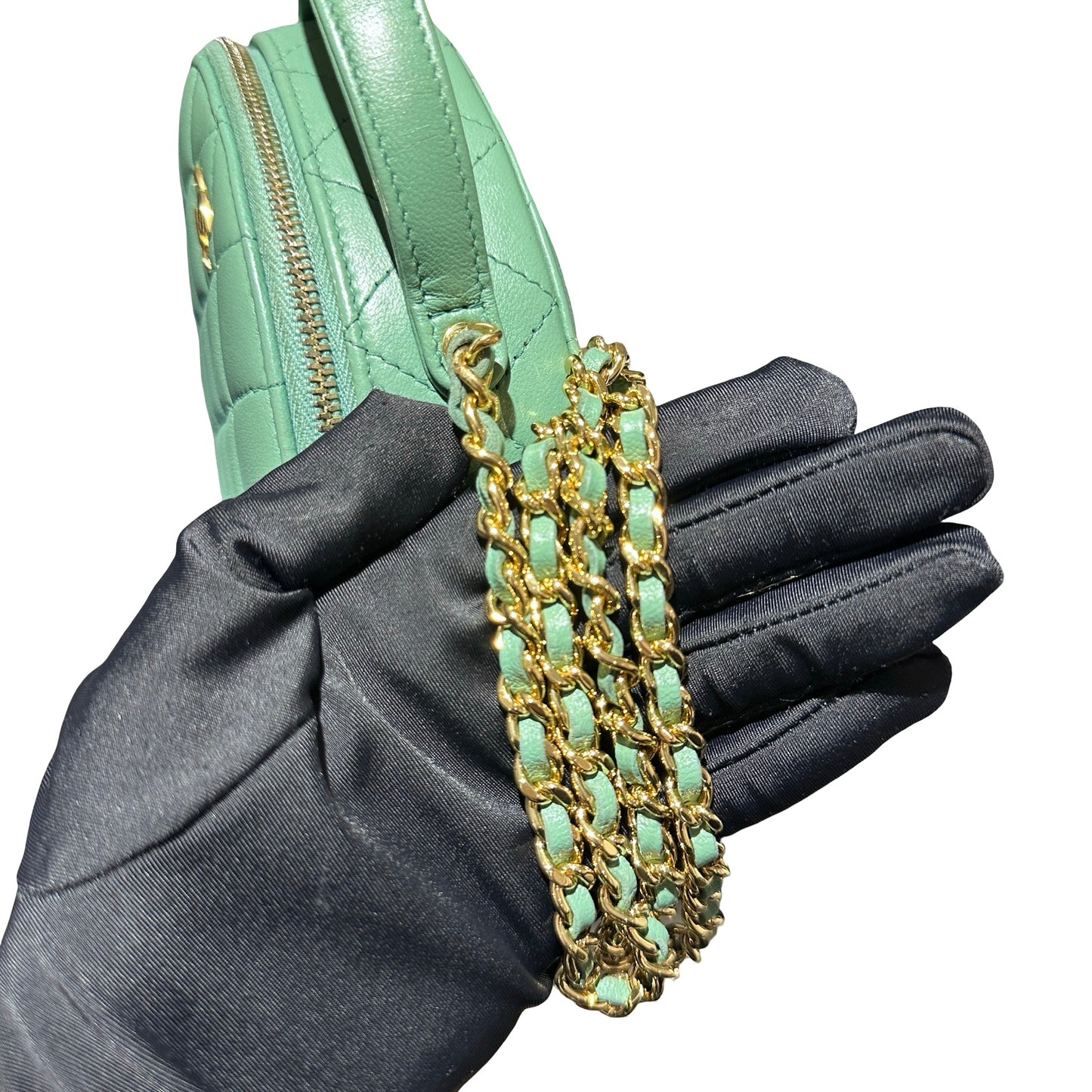 Used Chanel Chic Riviera Top Handle Vanity Case Green GHW