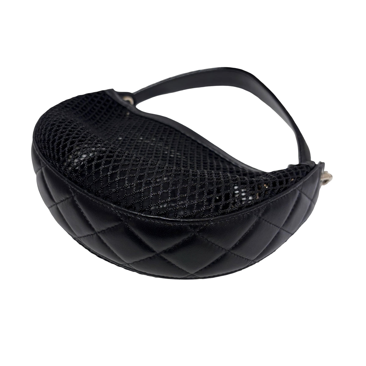 Used CHANEL Mesh 25S Half Moon Clutch Chain Shoulder Bag Black