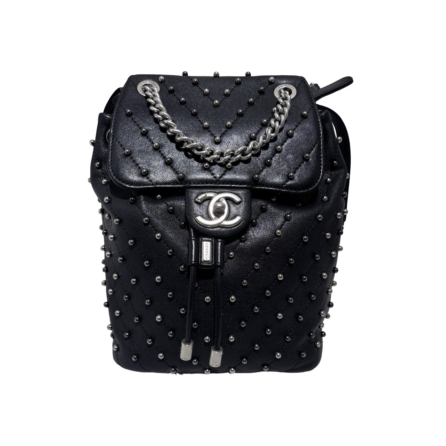 Used CHANEL Lambskin Studded Stud Wars Backpack Backpack Black Silver