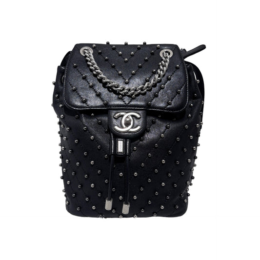Used CHANEL Lambskin Studded Stud Wars Backpack Backpack Black Silver