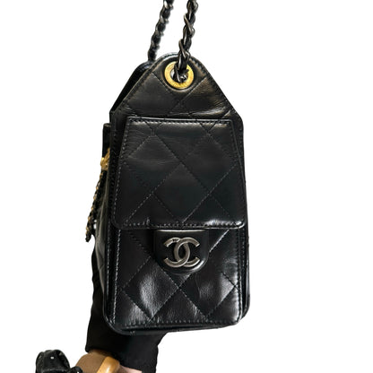 Used CHANEL Quilted Leather Chanel 25 Mini Handbag Black Gold