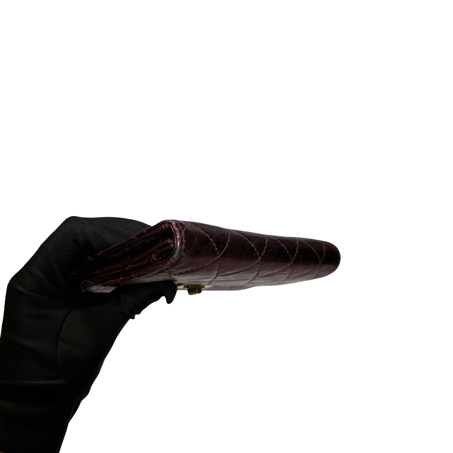 Used CHANEL Quilted Aged Calfskin 2.55 Flap Wallet Wallet Burgundy Metallic