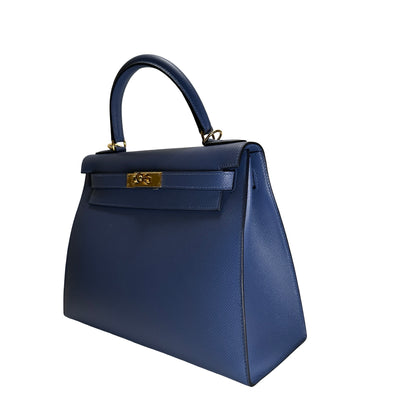 Used HERMES Epsom Kelly 28 with strap Handbag Blue Gold