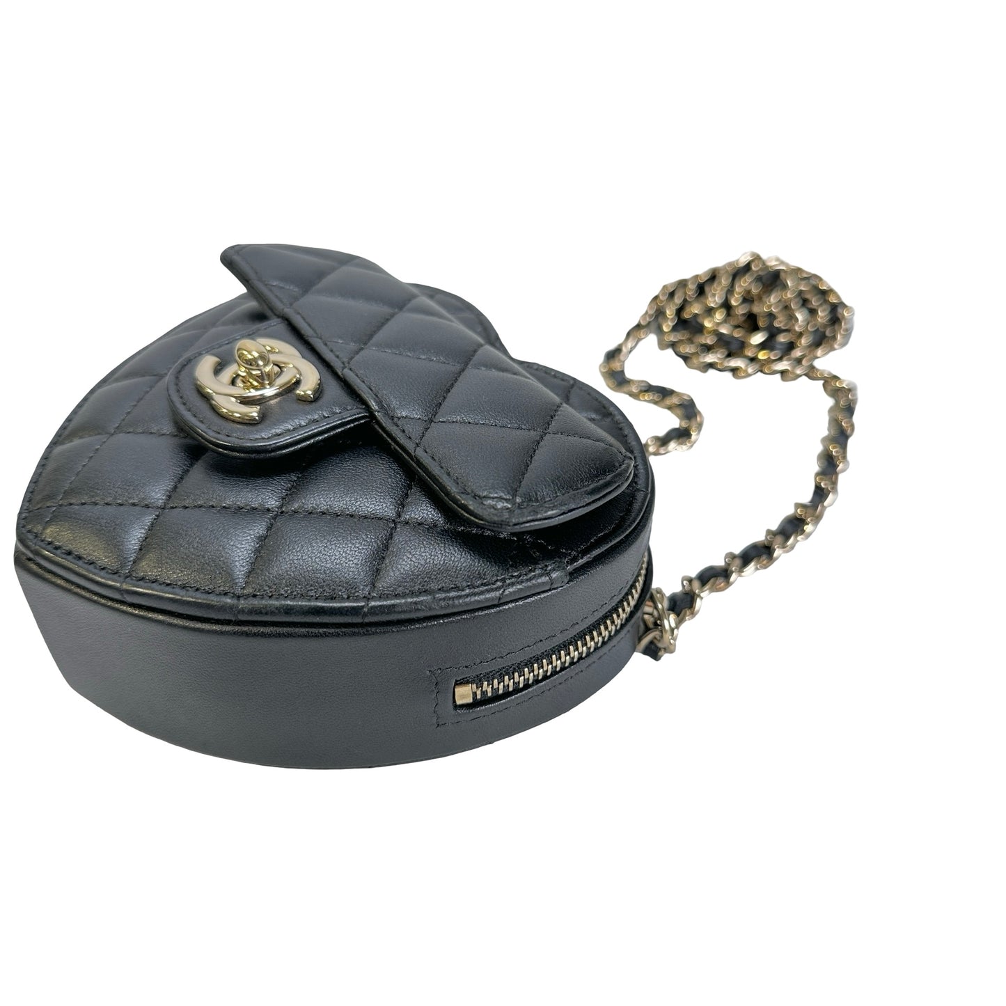 Used CHANEL Quilted Lambskin Heart Bag Mini Bag Black Gold