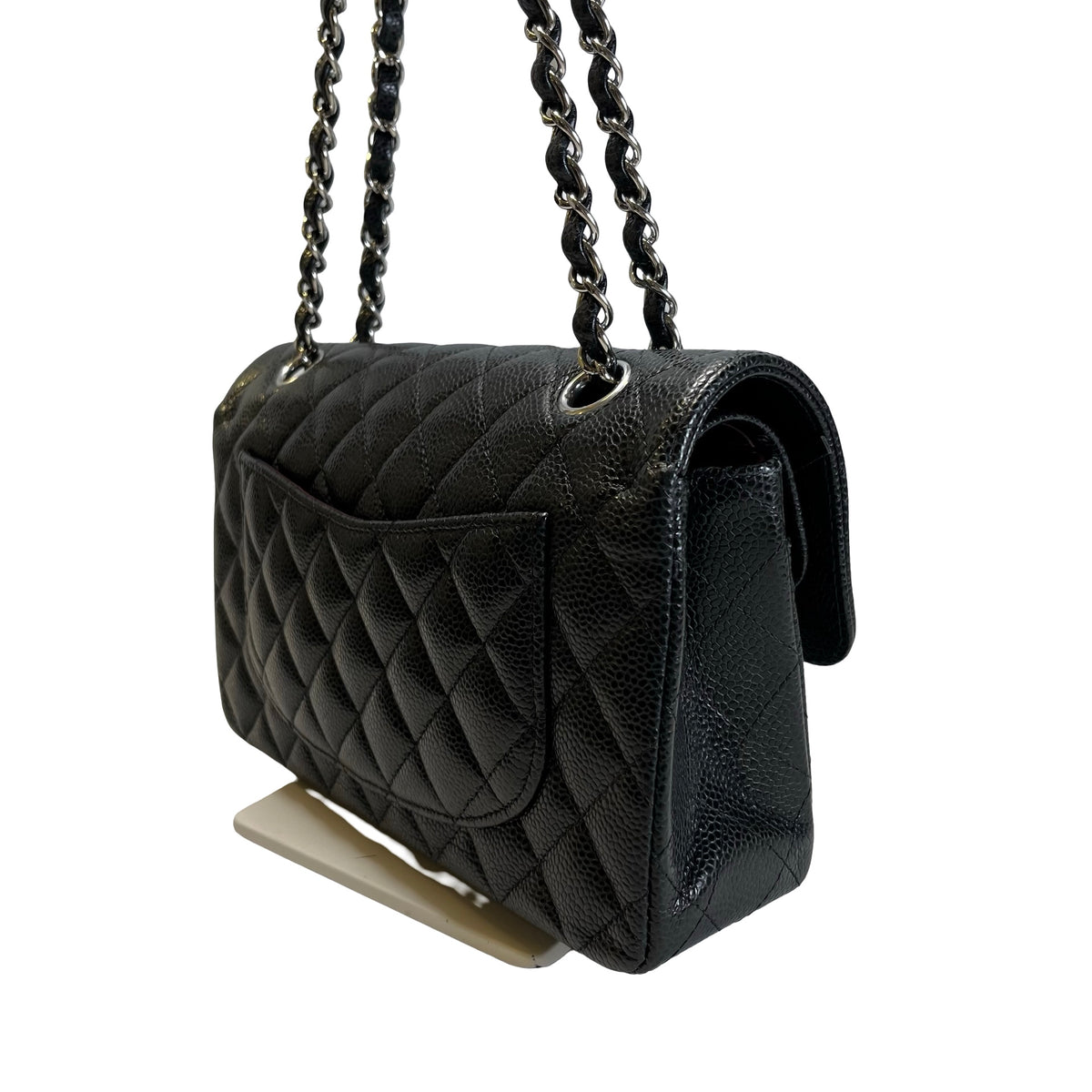 Used CHANEL Quilted Caviar Classic Flap 23 Chain Shoulder Bag Black Silver