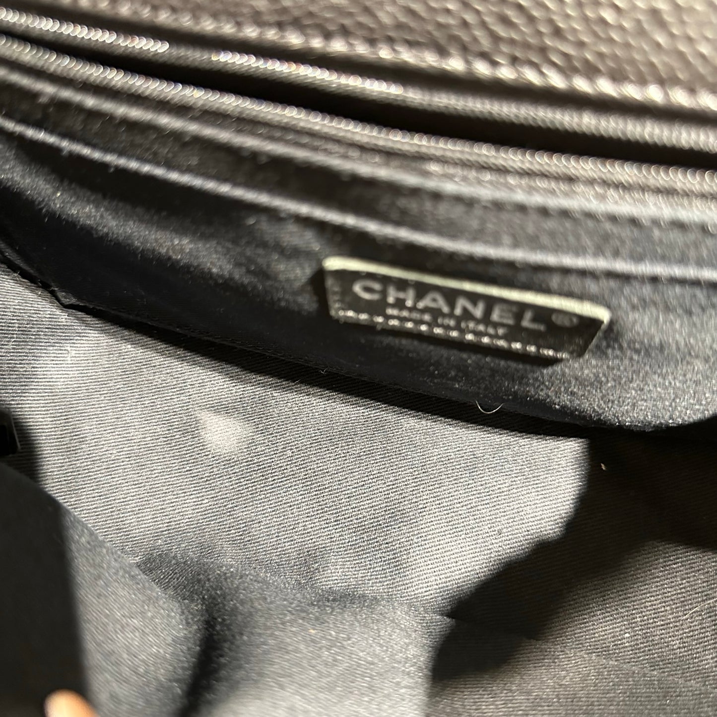 Used CHANEL Calfskin Leather Shoulder Black PHW Shoulder Bag Black