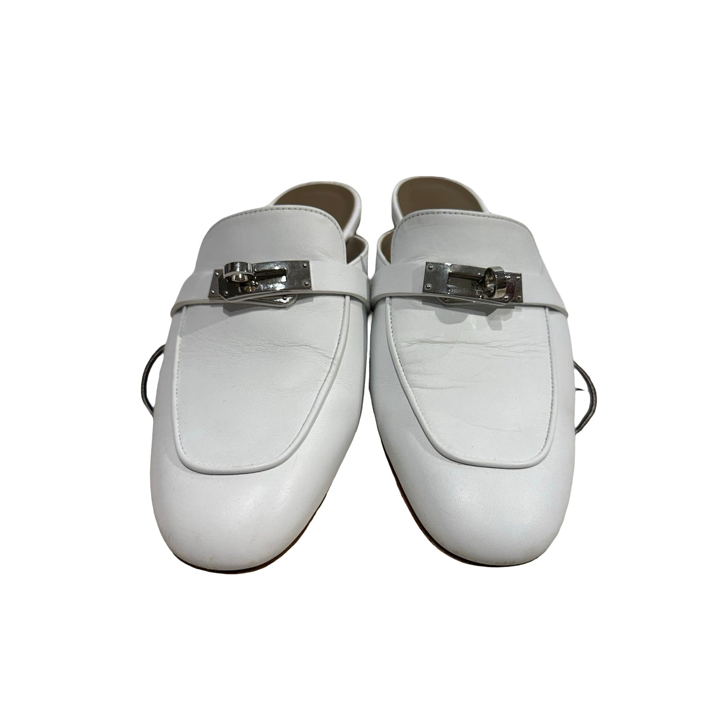 Used HERMES Leather Oz Mule Shoes White