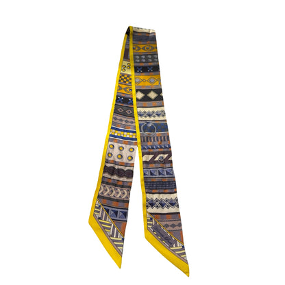 HERMES Graphic Twilly Twilly Yellow Grey Brown Blue