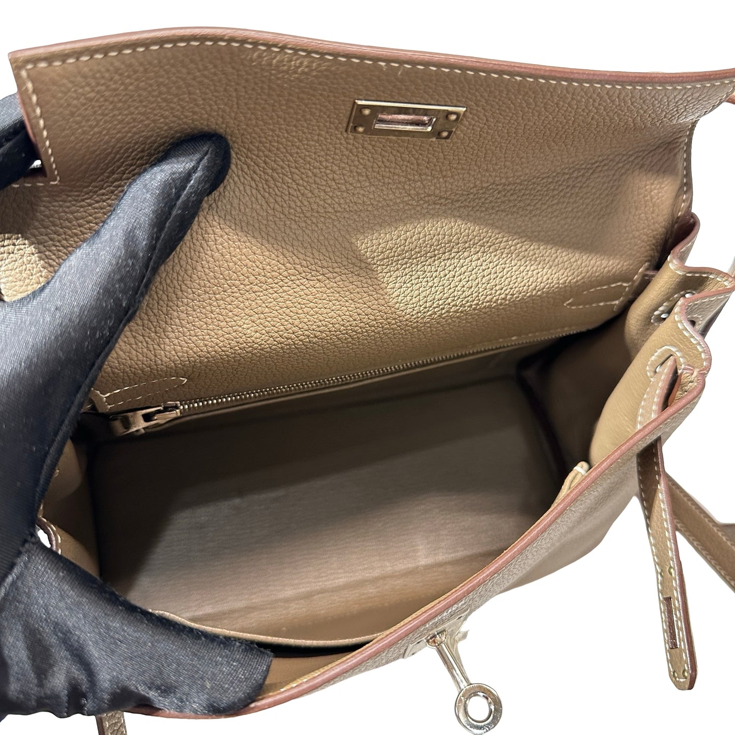 Used HERMÈS Kelly 25 Two Way Shoulder Bag Etoupe (18) PHW