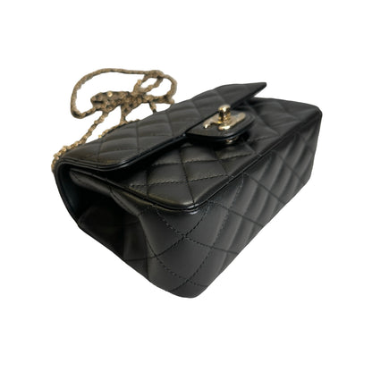 Used CHANEL Quilted Leather Mini Flap Bag with Top Handle Handbag Black