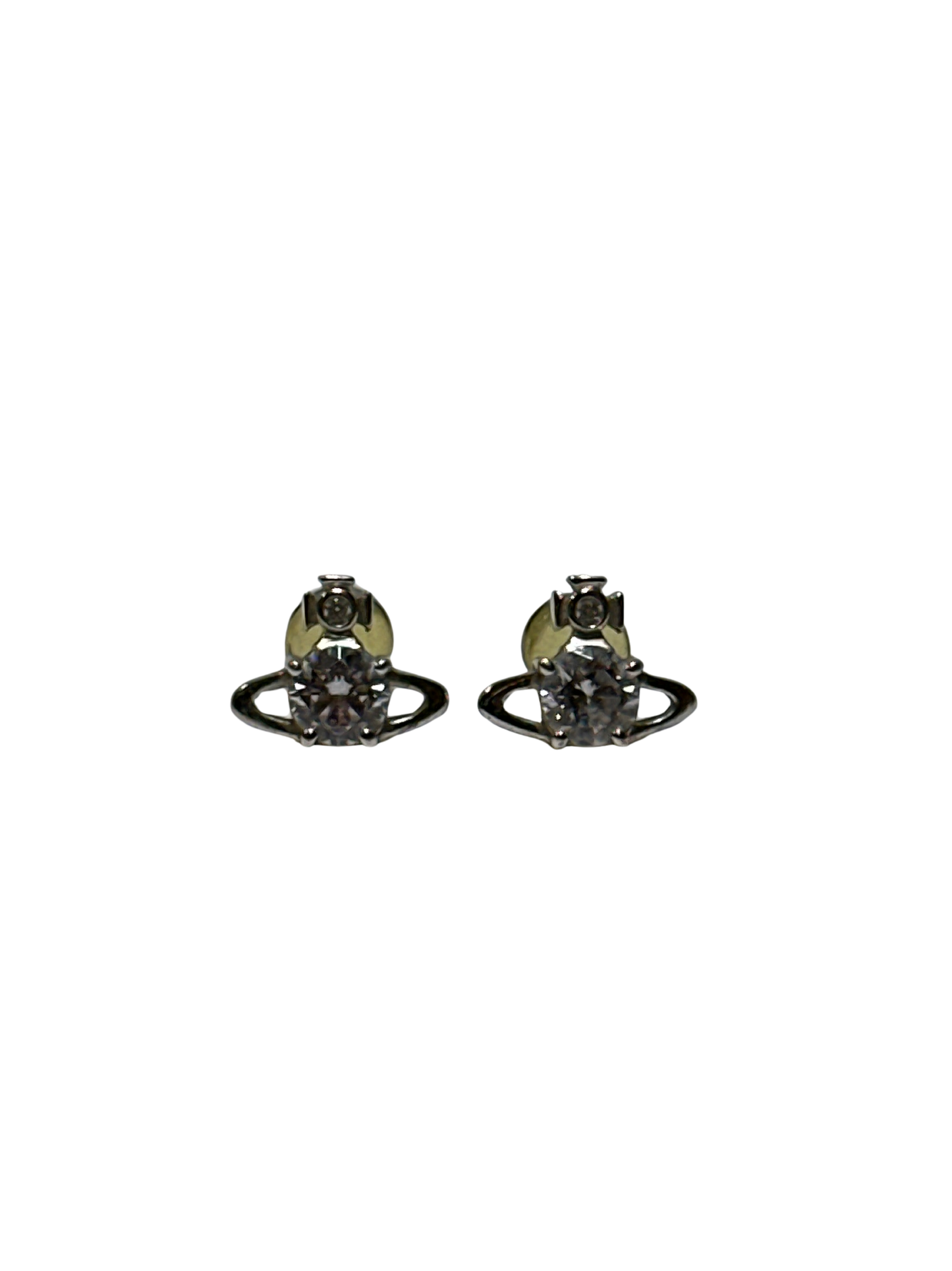 VIVIENNE WESTWOOD Orb Crystal Nano Solitaire Earrings Silver Clear