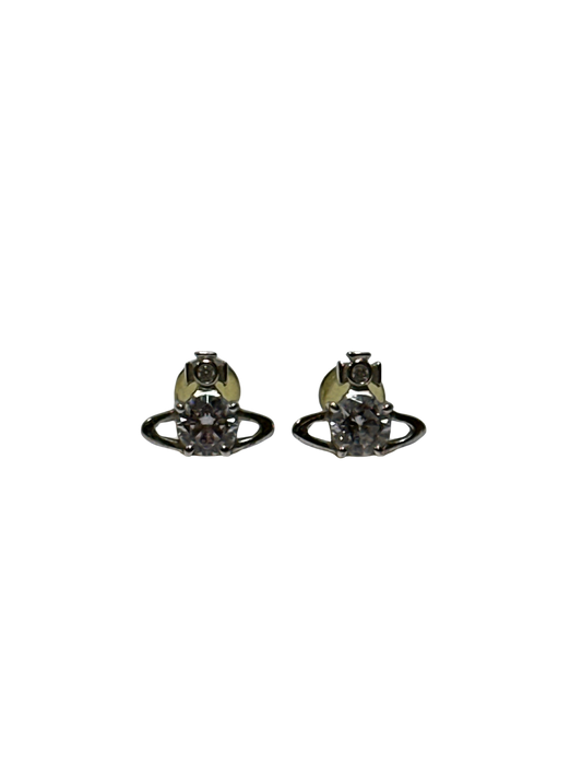 VIVIENNE WESTWOOD Orb Crystal Nano Solitaire Earrings Silver Clear