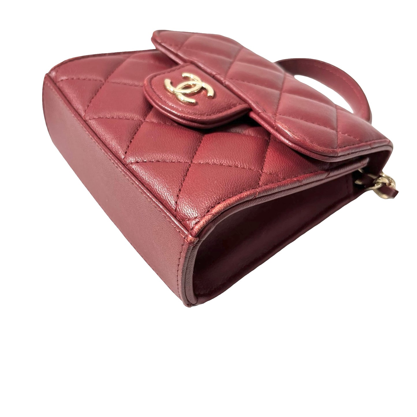 Used CHANEL Lambskin Leather Mini Handle Mini Bag GHW Red