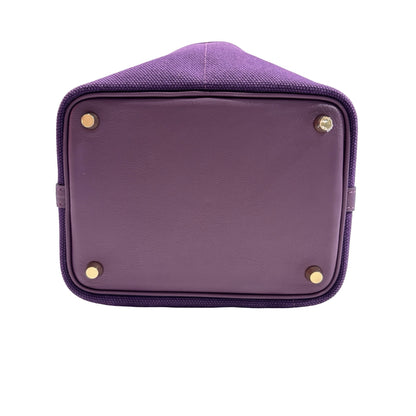 Used HERMES Canvas Leather Cargo Picotin 18 Bucket Bag Purple GHW