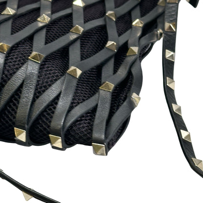 Used VALENTINO Leather Mesh Rockstud Spike Tote Bag Black Silver