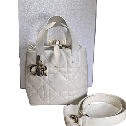 Used DIOR Lambskin Toujours Basket Bag White GHW