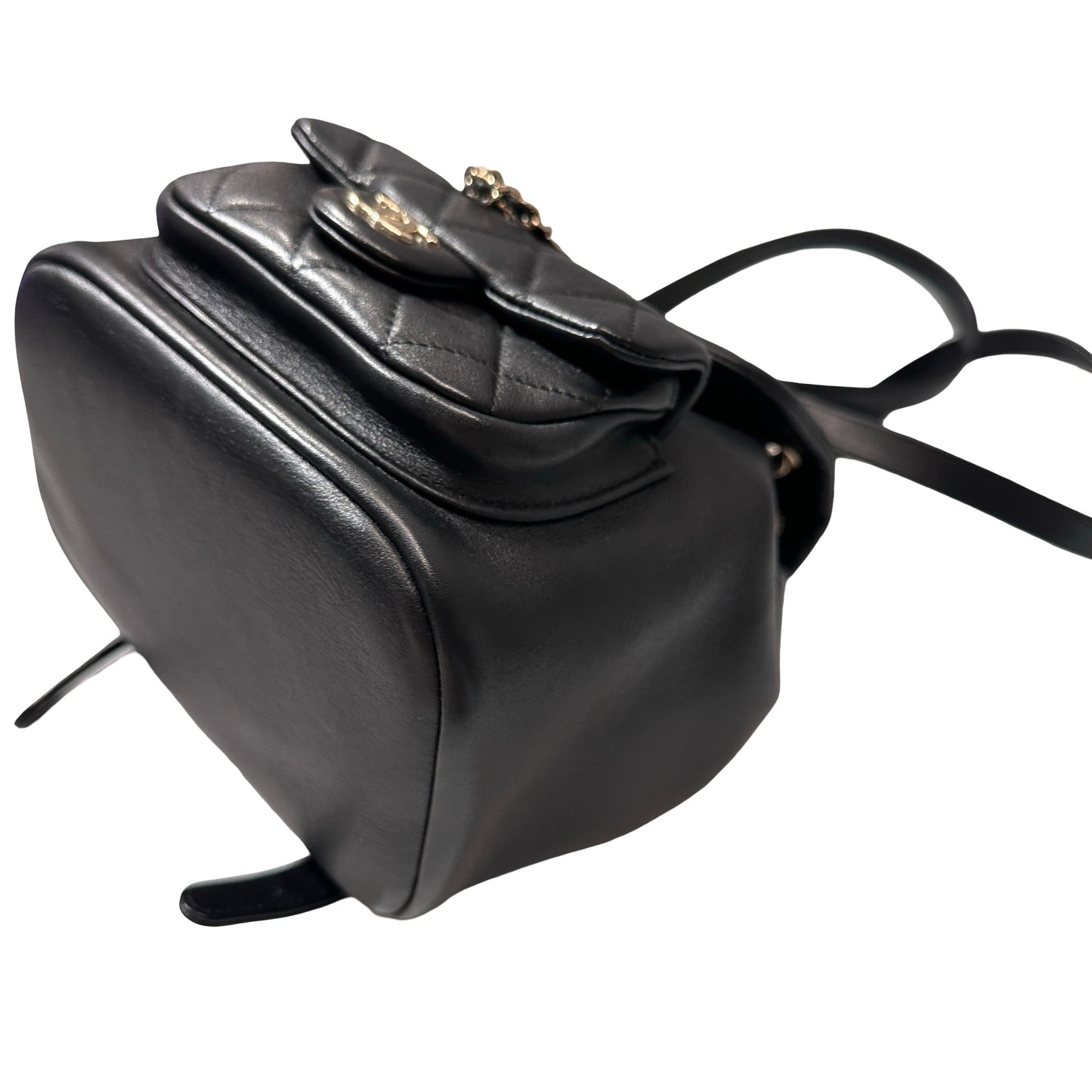 Used Chanel Calfskin Leather Small Duma Backpack Black GHW