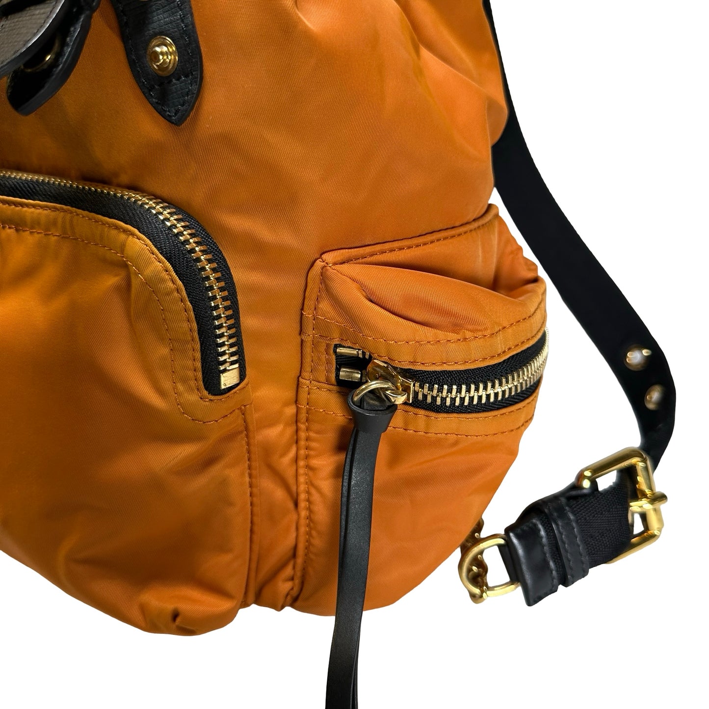 Used BURBERRY Nylon Leather Backpack Backpack Orange Black