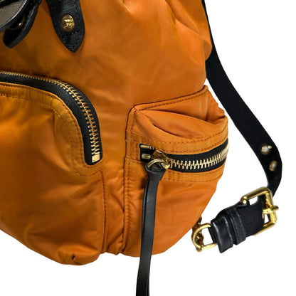 Used BURBERRY Nylon Leather Backpack Backpack Orange Black