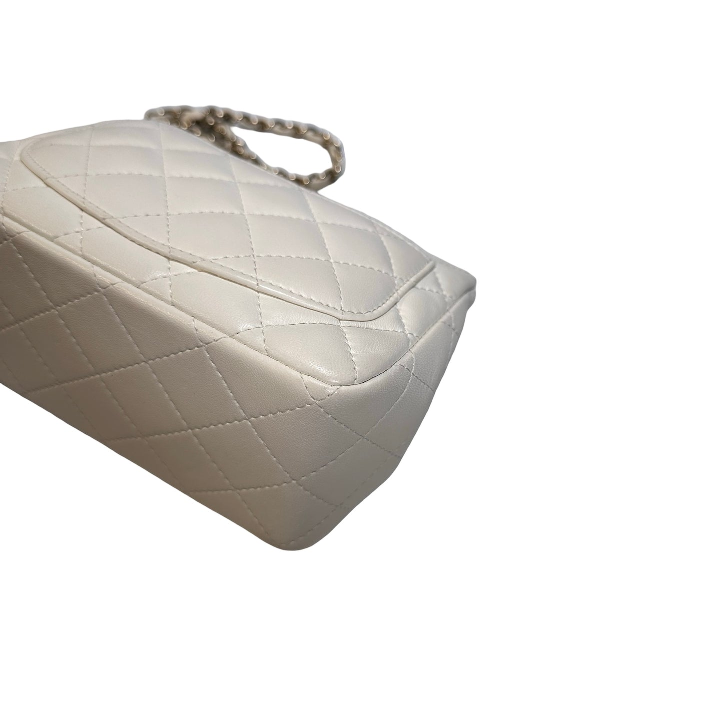 Used CHANEL Quilted Lambskin Classic Mini Rectangular Flap Bag Chain Shoulder Bag White GHW