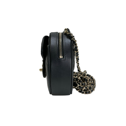Used CHANEL Quilted Lambskin Heart Bag Mini Bag Black Gold