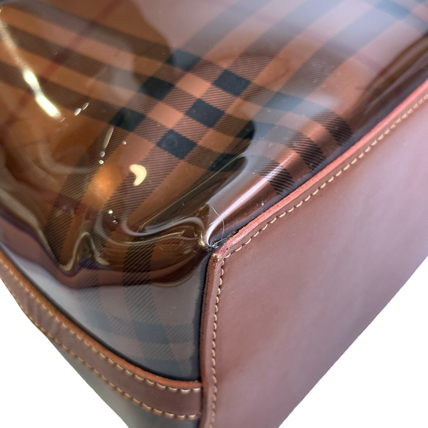 Used BURBERRY Check PVC Tote Handbag Brown