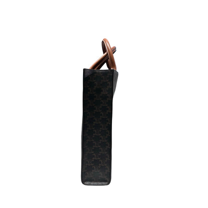 Used CELINE Calfskin Leather Triomphe Cabas Tote Brown