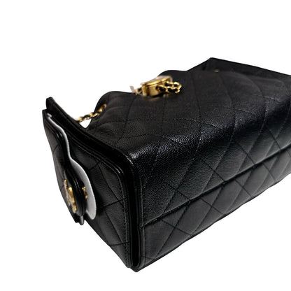 New CHANEL Caviar Leather 25 Mini Hobo Shoulder Bag Black GHW