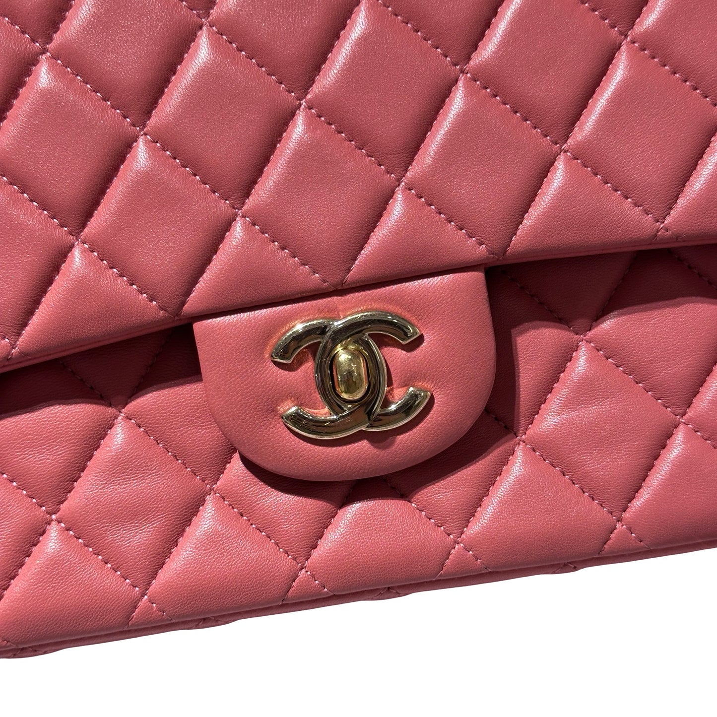 Used CHANEL Lambskin Leather Valentine Charm Classic Flap 25 Medium Chain Shoulder Bag Pink