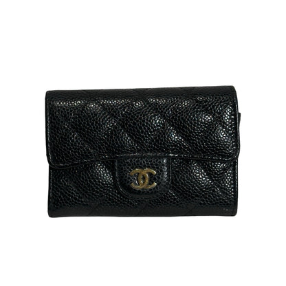 Used CHANEL Caviar Leather Card Holder Card Holder Black GHW