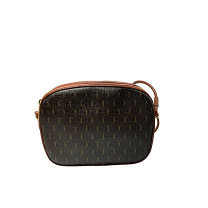 Used SAINT LAURENT Calfskin Leather Monogram Crossbody Shoulder Bag Brown GHW