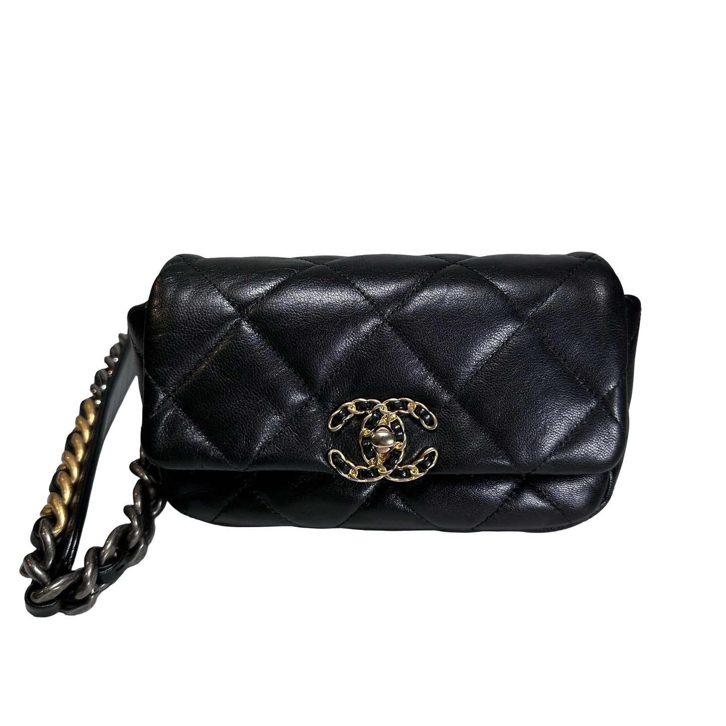 Used CHANEL Lambskin Quilted Chanel 19 Belt bag Black GHW