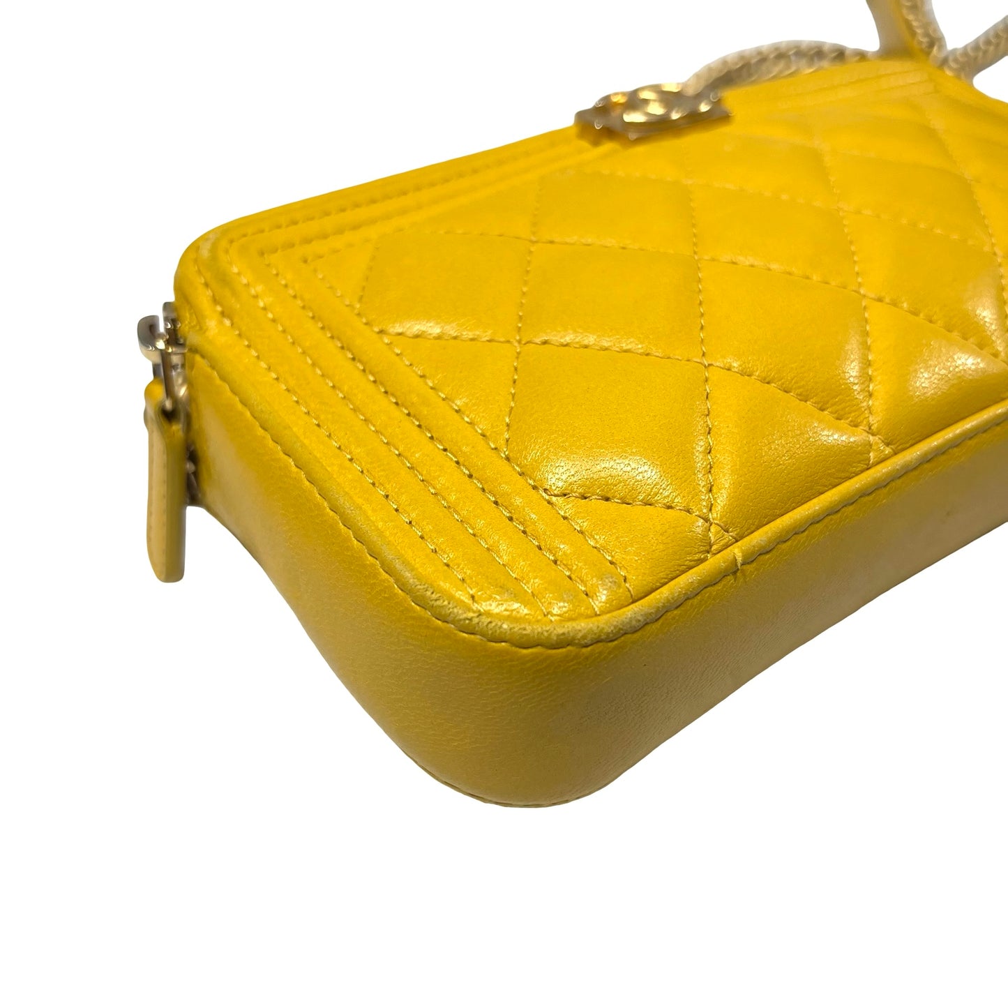Used CHANEL Lambskin Leather Clutch Yellow GHW