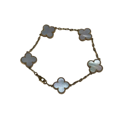 Used VAN CLEEF & ARPELS Mother of Pearl Yellow Gold Vintage Alhambra bracelet, 5 motifs BRACELET White Gold