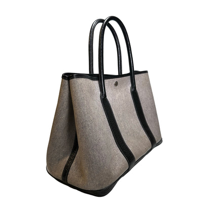 Used HERMES CANVAS GP 36 Handbag Black Grey PHW