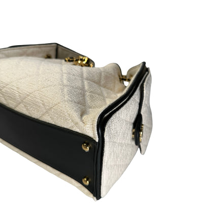 Used CHANEL Quilted Tweed 25 Bag Shoulder Bag White GHW