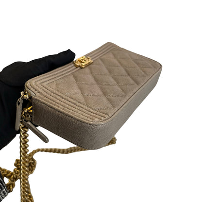 Used CHANEL Quilted Caviar Boy Chanel Zipped Wallet Long wallet Grey Gold