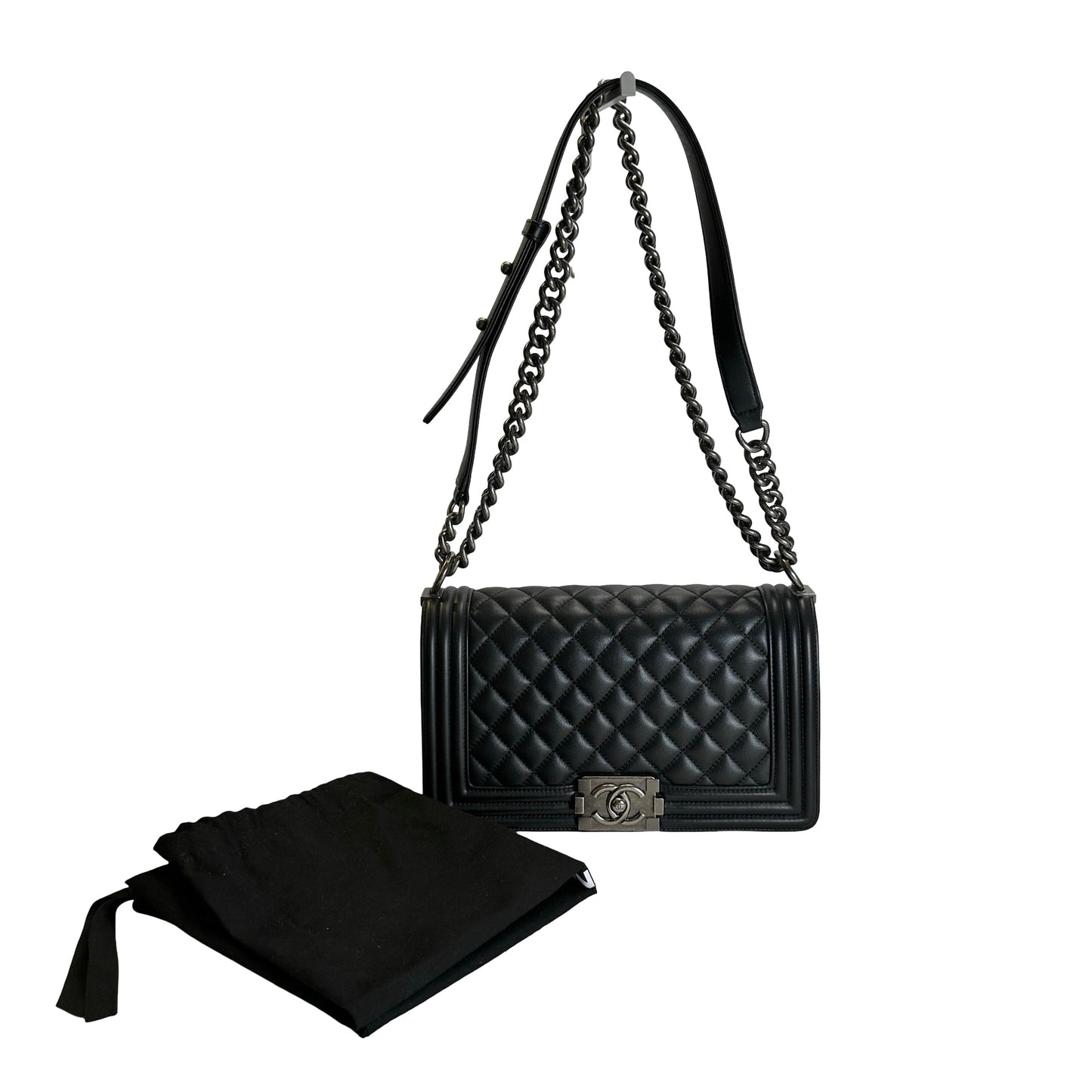 Used CHANEL Matelasse Lambskin Boy Chain shoulder bag Black Silver