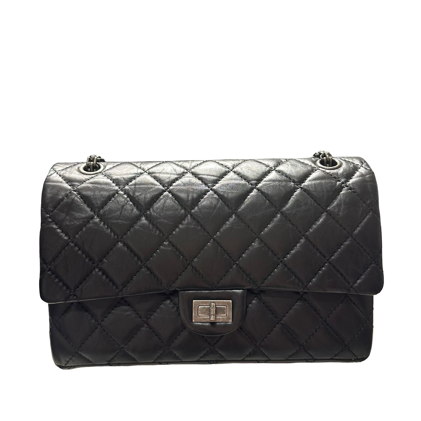 Used CHANEL Quilted Aged Calfskin 2.55 Reissue Flap Shoulder Bag Black，PHW