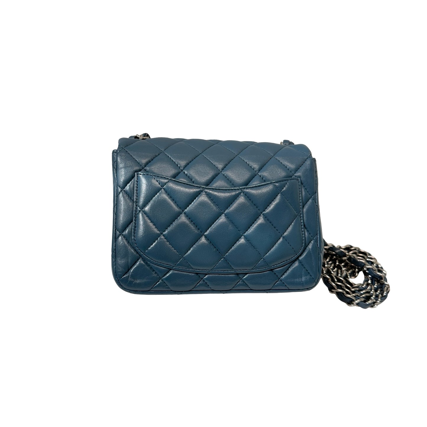 Used CHANEL Calfskin Leather Flap mini 17cm Cross Body Bag Blue PHW