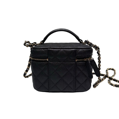 Unused Chanel Calfskin Leather Vanity Case Cross Body Bag Black GHW