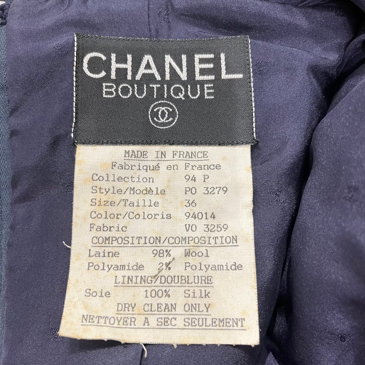 Used Chanel Wool Tweed short-sleeve jacket+skirt set Clothing Navy