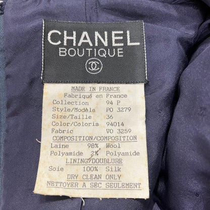 Used Chanel Wool Tweed short-sleeve jacket+skirt set Clothing Navy