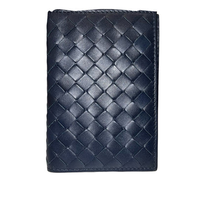 BOTTEGA VENETA Calfskin Leather intrecciato card holder Wallet Navy Blue