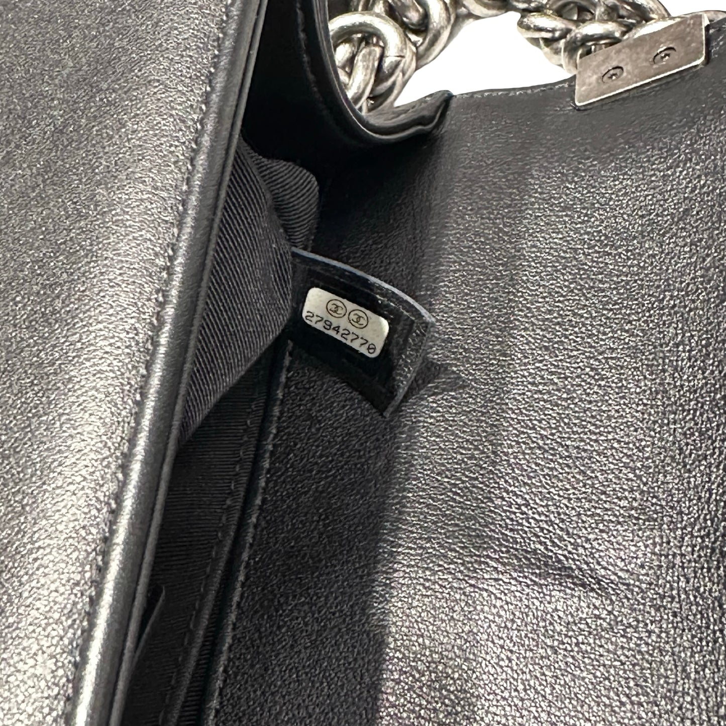 Used Chanel Boy 25cm Chain Shoulder Bag Black PHW