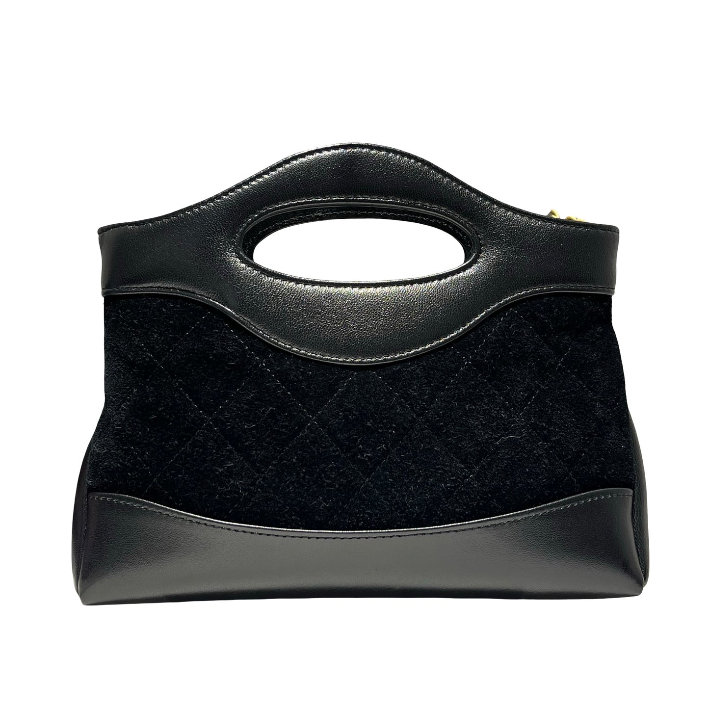 Used CHANEL Suede Lambskin Leather 31 Nano Handbag Black GHW